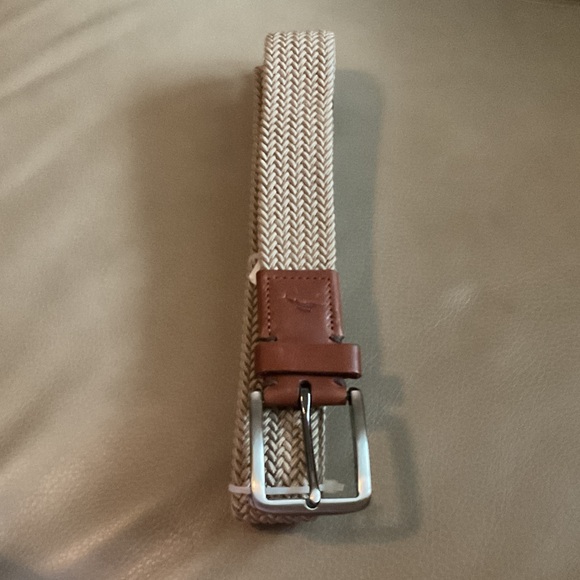 Tommy Bahama Other - Tommy Bahama Cream Woven Belt with Brown Leather Trim
